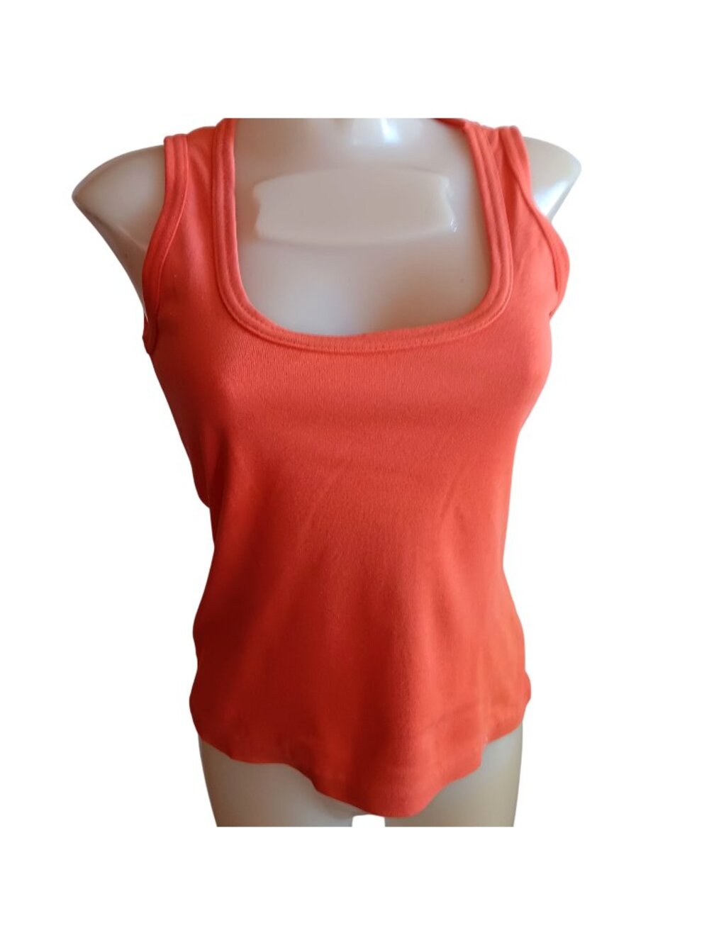 Vintage Tank Top 1960's Women's S/M Single Stitch Orange Sleeveless Scoop Neck